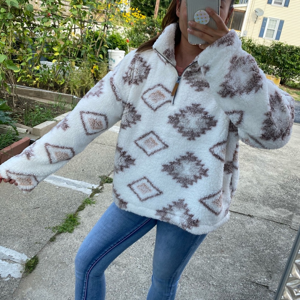 🆕thread&supply tribal pink white 1/4zip sherpa